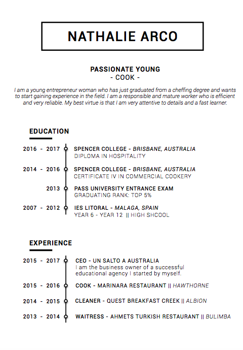 Currículum para trabajar en Australia: CV Nathalie 1
