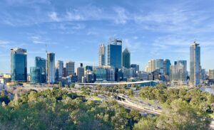 Perth CBD skyline from State War Memorial Lookout, 2023, 04